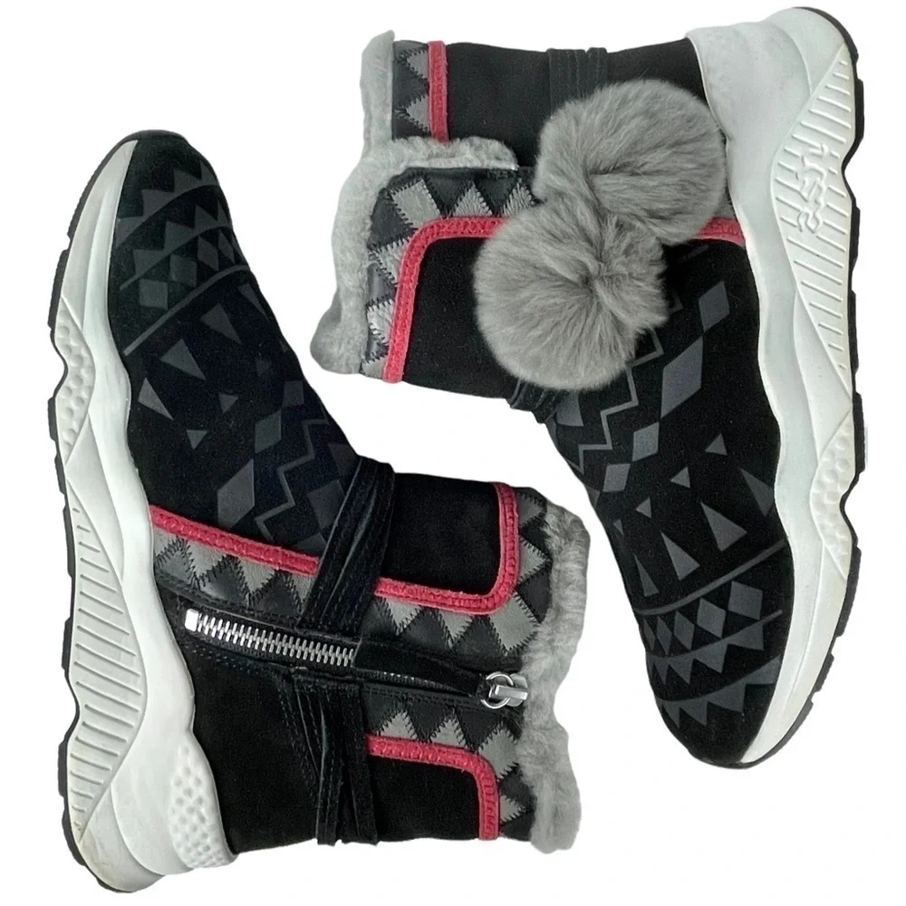ASH MONGOLIA LAMBSKIN SUEDE SHEARLING GEOMETRIC POM POMS SNEAKER WINTER BOOTS